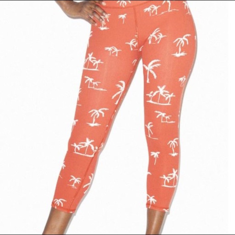 American Apparel Forward Crop Coral Palm Leggings